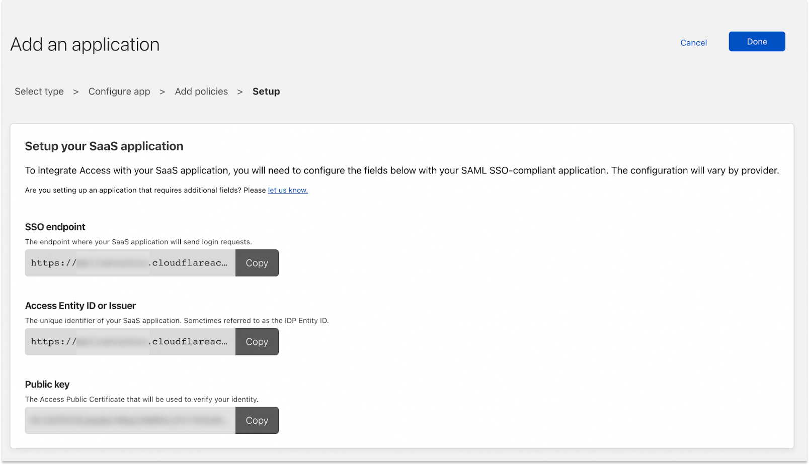 Copy SSO settings for a SaaS application from the Zero Trust dashboard