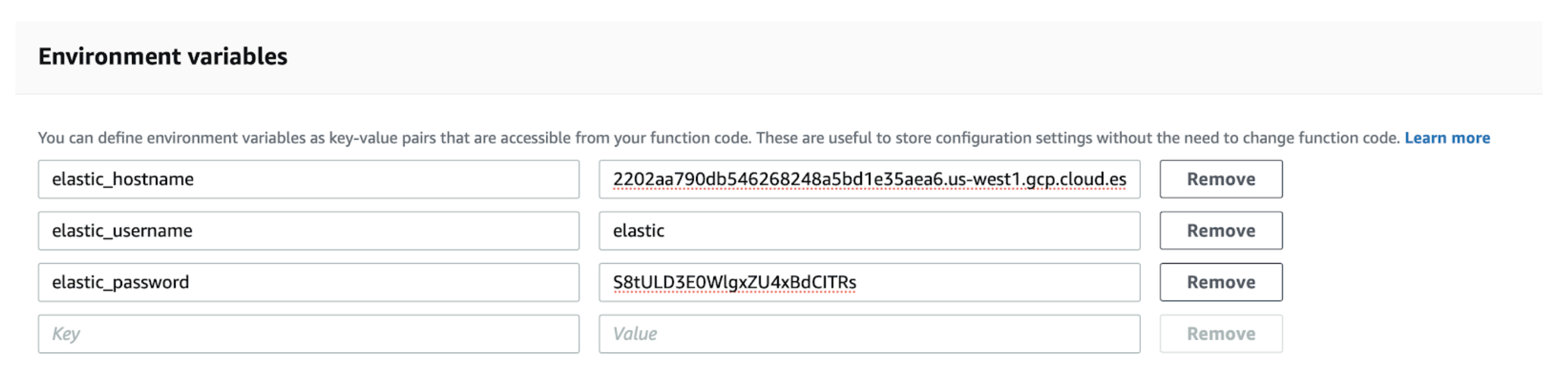 Configuring the Elastic Lambda environment variables