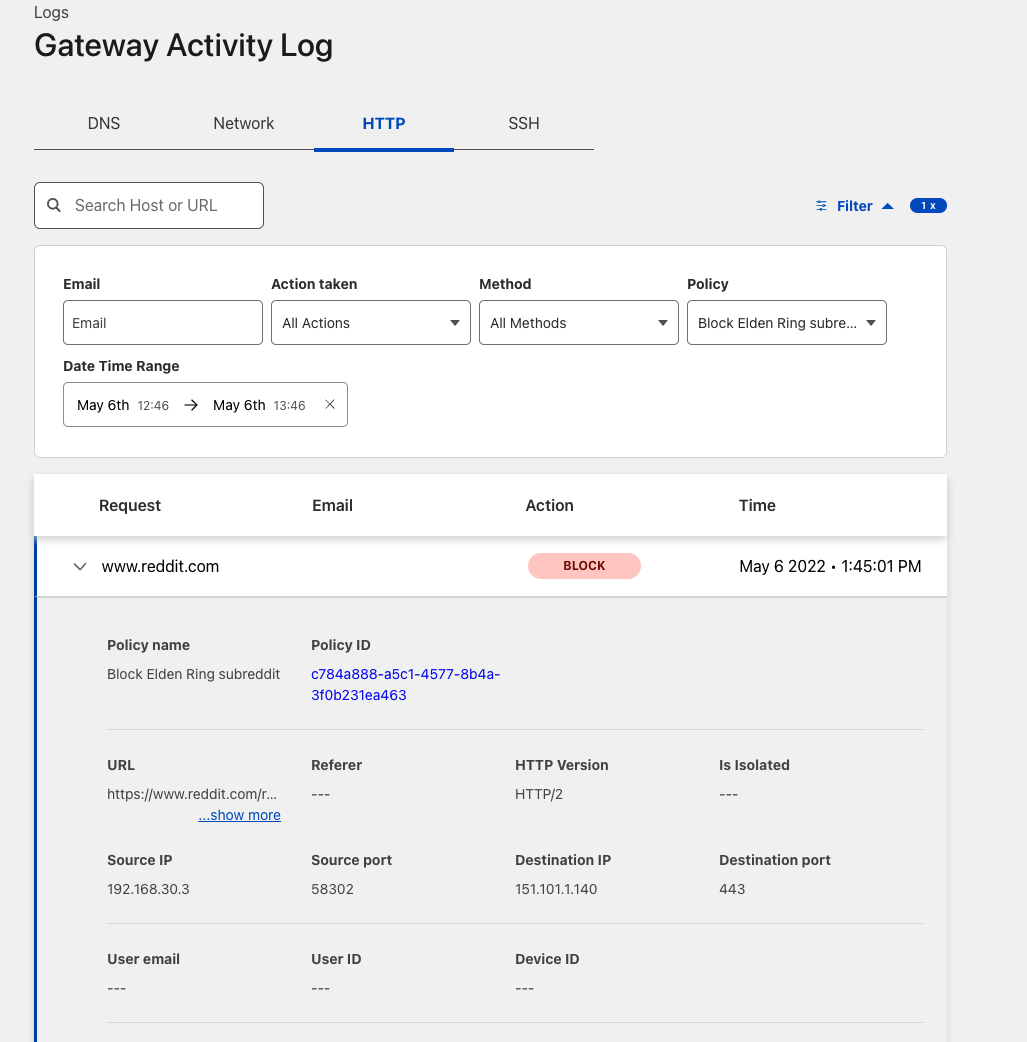 Blocked response in Secure Web Gateway